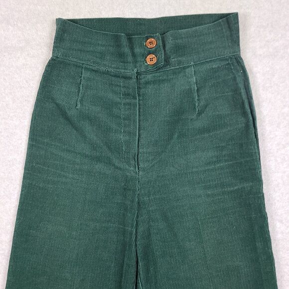 Vtg 70s Womens Sears JR. Bazaar Corduroy Bell Bottom Flare Green Pants Sz 26x31 - Picture 2 of 13